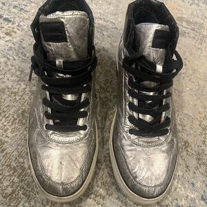Diesel Silver High-Top Sneakers with Black Laces